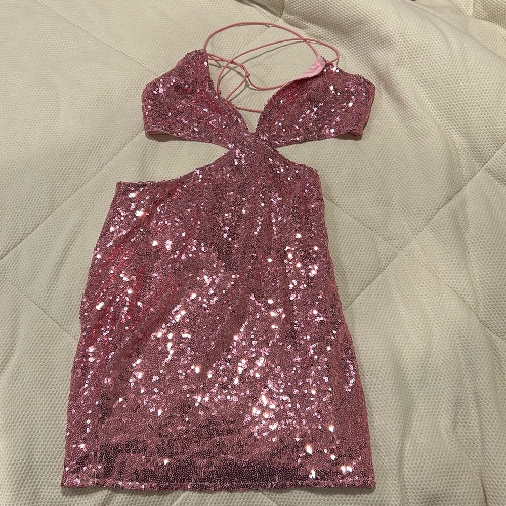 Just quella,pink, cutouts, sequins. Cute for club or homecoming